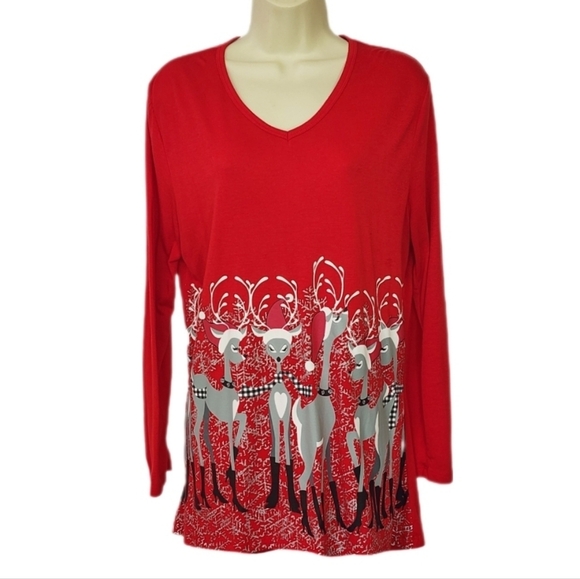 Mac & Belle Tunic Santa Deer Swing Red Size L - Picture 3 of 13